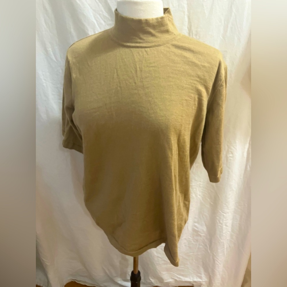 Talbots Women’s 1X Italy Merino Wool Mock Turtleneck Sweater Tan Easy Care